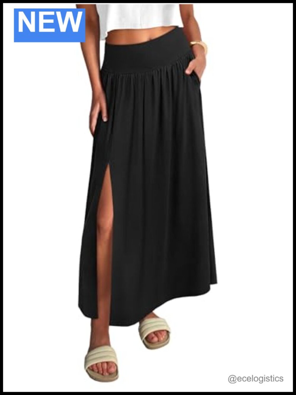 Boho High Waist Flowy A-Line Maxi Skirt with Side Slit Pockets